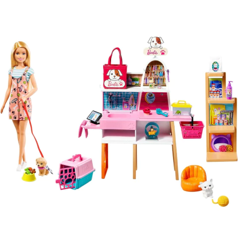 Boneca Barbie com Cenário e Animal Pet Shop Mattel GRG90 - comprar online