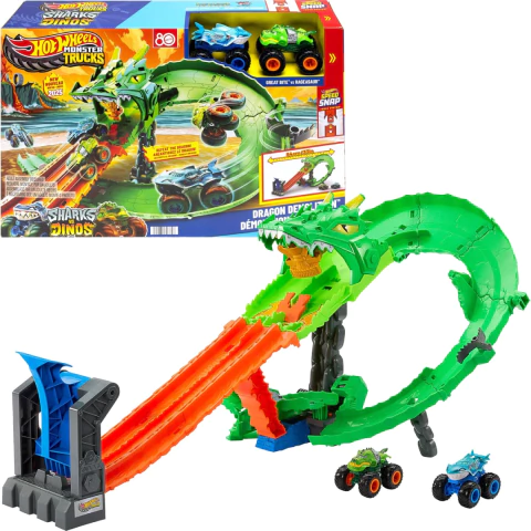 Hot Wheels Monster Trucks Pista Shark Vs Dinos Demolição De Dragão Mattel JFR06