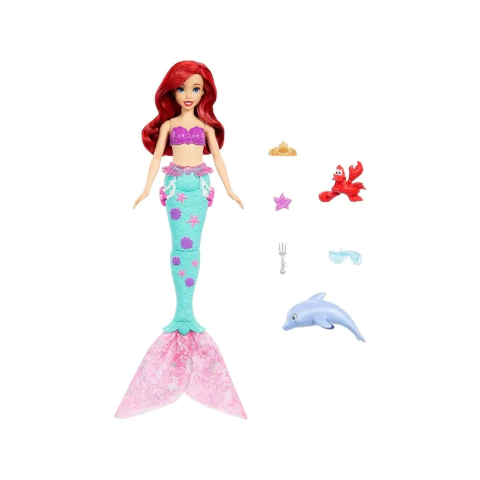 Boneca Disney Princesa Ariel com Golfinho e Sebastião Mattel JFC39