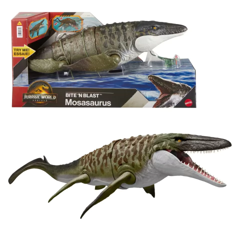 Dinossauro Jurassic World Rebirth Mosasaurus Bite N Blast Mattel JCH00 - comprar online