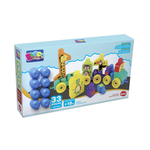 Blocos de Montar Trem Puxa Zoo Dismat MK362