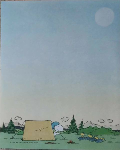 papel de carta Snoopy acampando com 4 woodstock - cód 474