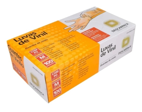 LUVA DE VINIL COM PO M TRANSP DESCARPACK CAIXA COM 100 UNIDADES
