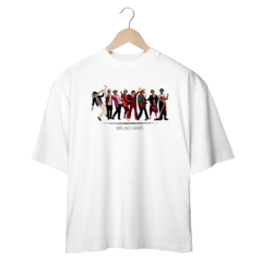 Camiseta Oversized Bruno Mars Cartoon Evolution Branca na internet
