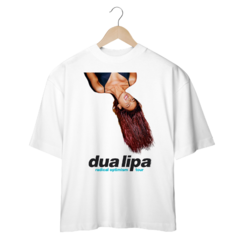 Camiseta Oversized Dua Lipa Radical Optimism Tour Upside Down Branca na internet