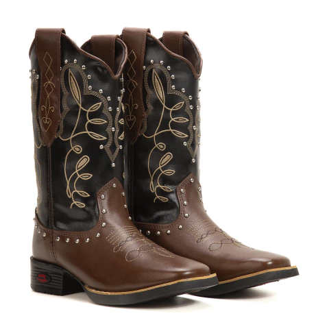 Bota texana feminina café bordado preto 6165