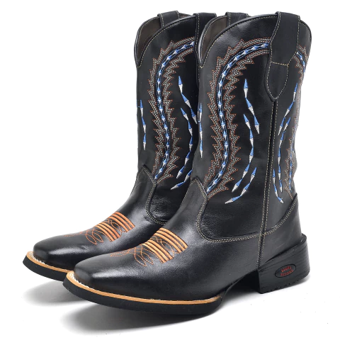 Bota texana masculina preto bordado 2547