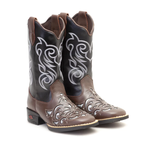 Bota texana café laser prata 6154