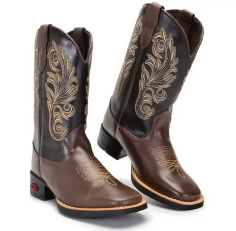 Bota texana feminina bordado bege