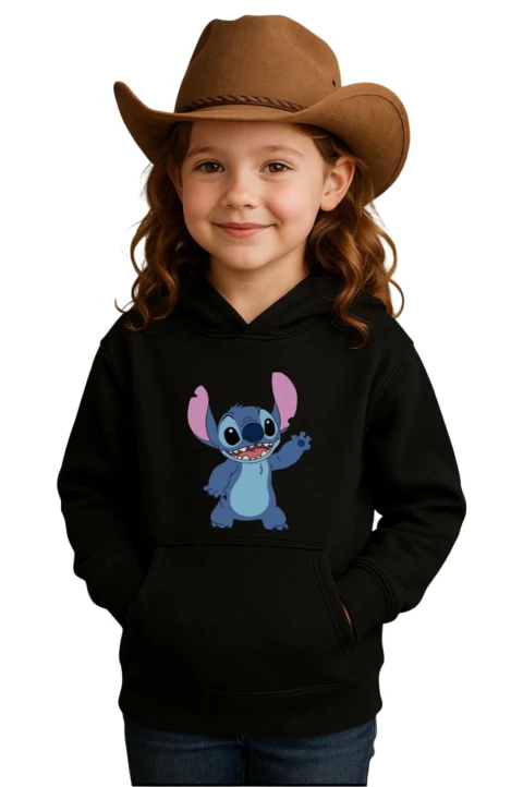 Moletom feminino infantil stitch preto
