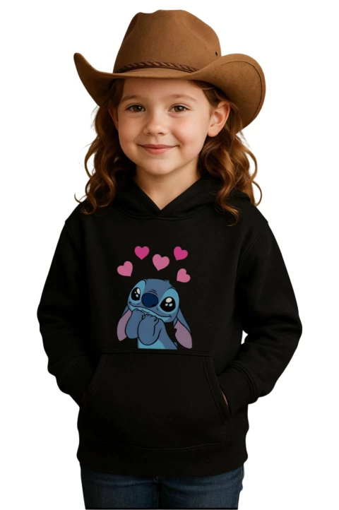 Moletom feminino infantil stitch preto