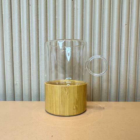 TAZA DOBLE VIDRIO BASE MADERA