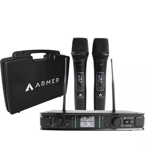 Microfone sem Fio de Mão Duplo Armer AX802M com Case