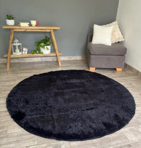Alfombra Piel Sintética Redonda Negra - comprar online