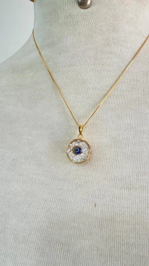 colar olho grego com cascalho - proteção