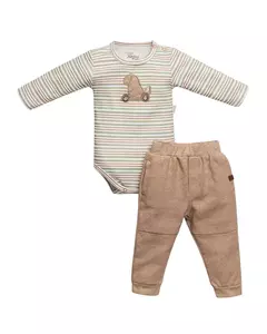 Conjunto calça moletom bege com body listrado - Anjos Baby (Ref 28040) - comprar online