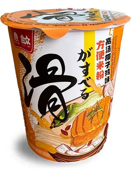 FIDEOS DE ARROZ INST. SABOR POLLO C/COCO CUP HE ZHONG
