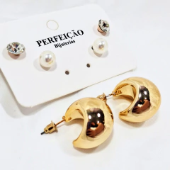 1370 - Trio Argola Minimalista Biju Dourado - comprar online