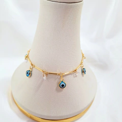 1323 - Pulseira Olho Grego Folheado Ouro 18k - Azul - PATROA BIJU