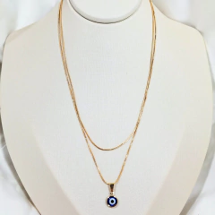1360 - Colar Duplo Olho Grego Folheado Ouro 18k - PATROA BIJU