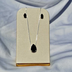 1043 - Conjunto Folheado Prateado Gota - Preto - comprar online