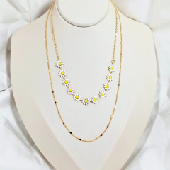 1361 - Colar Duplo Margaridas Folheado Ouro 18k - loja online