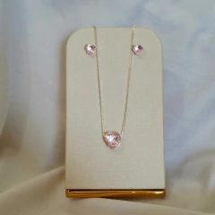 1050 - Conjunto Folheado Prateado Coração - Rosa na internet