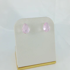 1069 - BRINCO GOTA FOLHEADO PRATA 925 - ROSA