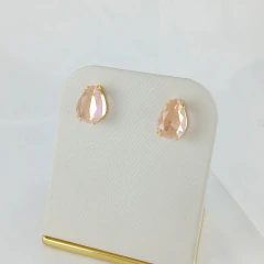 1086 - BRINCO GOTA FOLHEADO OURO 18K - ROSA