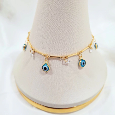 1323 - Pulseira Olho Grego Folheado Ouro 18k - Azul - comprar online