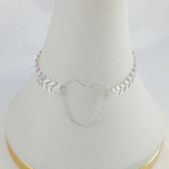 2758 - PULSEIRA ESCAMAS CORAÇÃO FOLHEADA PRATA 925 - comprar online