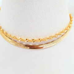 1466 - Pulseira Dupla Folheada Ouro 18k - Malha com Cordão Baiano - comprar online