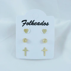 2186 - 3 PARES BRINCO 1 CM FOLHEADO OURO 18K MINIMALISTA