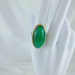 2288 - ANEL RESINA QUARTZO VERDE FOLHEADO OURO 18K - TAM 18-20 - PATROA BIJU