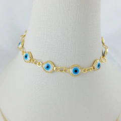 2495 - PULSEIRA OLHO GREGO FOLHEADA OURO 18K