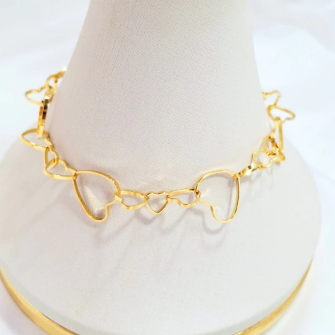 1252 - Pulseira Folheado Ouro 18k - Corações - comprar online