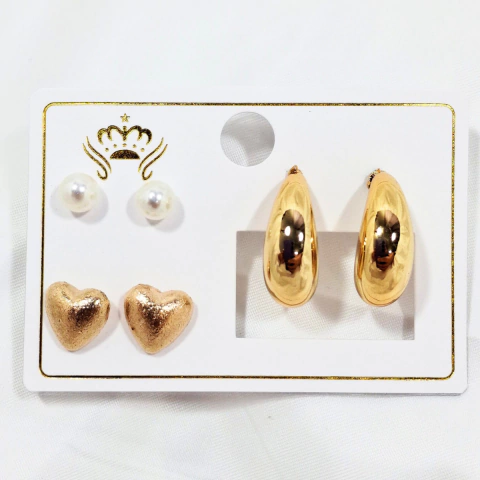 1367 - Trio Argola Minimalista Biju Dourado - comprar online