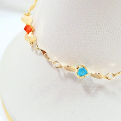 1474 - Pulseira Folheada Ouro 18k - Corações com Pedras Colors na internet