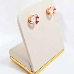 1364 - Brinco Coração Folheado Ouro 18k - Rosa - PATROA BIJU