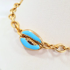 1299 - Pulseira Folheado Ouro 18k - Búzio Azul - comprar online