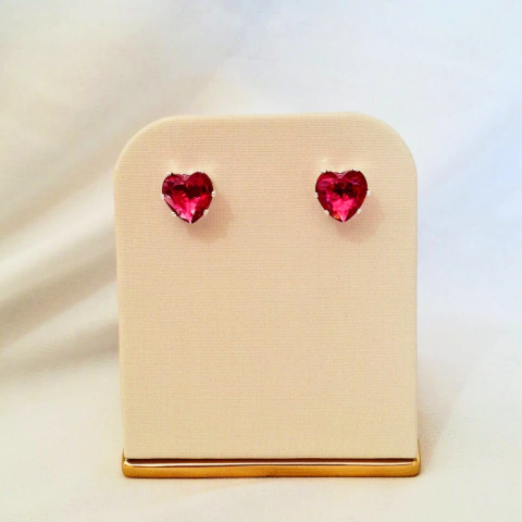 1075 - Brinco Coração Prateado 925 - Pink - comprar online