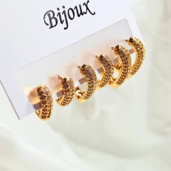 1270 - Trio Brinco Gota Ouro 18k - Cristal - comprar online