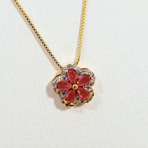 1347 - Colar Flor Folheado Ouro 18k - Rosa - comprar online