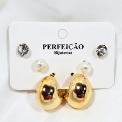 1370 - Trio Argola Minimalista Biju Dourado na internet