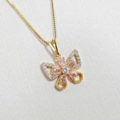 1348 - Colar Borboleta Folheado Ouro 18k - Rosa - comprar online