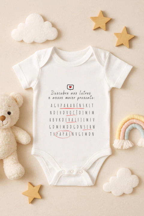 Body de Bebê Caça-Palavras – Um Jeito Criativo de Anunciar o Amor