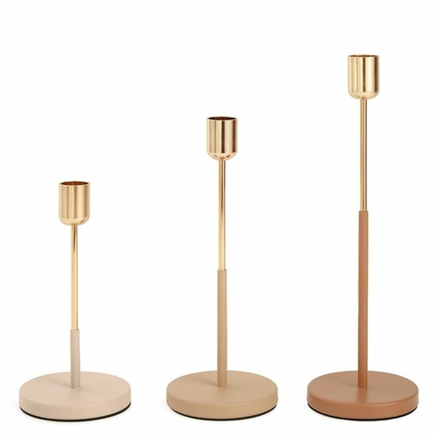 CONJUNTO CASTIÇAL DOURADO E MARROM - 3PÇS