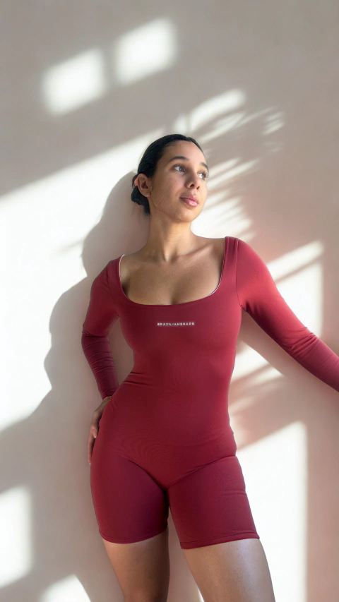 Macaquinho Manga Longa Forrado Marrom avermelhado - comprar online