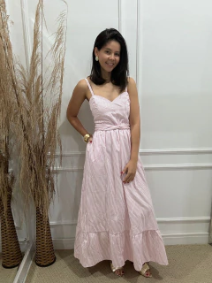 VESTIDO KARINE LISTRAS EM VISCOSE E LINHO COM ALÇA REGULÁVEL - comprar online