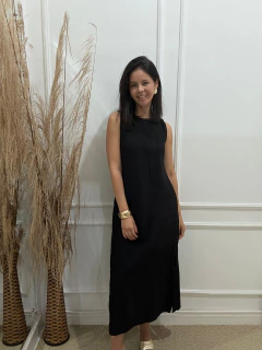VESTIDO LONGO JULIA EM VISCOSE COM GOLA REDONDA E FENDA LATERAL - comprar online